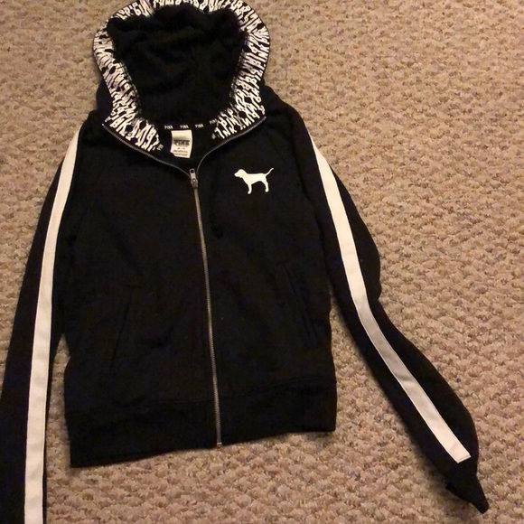 PINK Victoria's Secret Sweaters - Black pink zip up sweatshirt